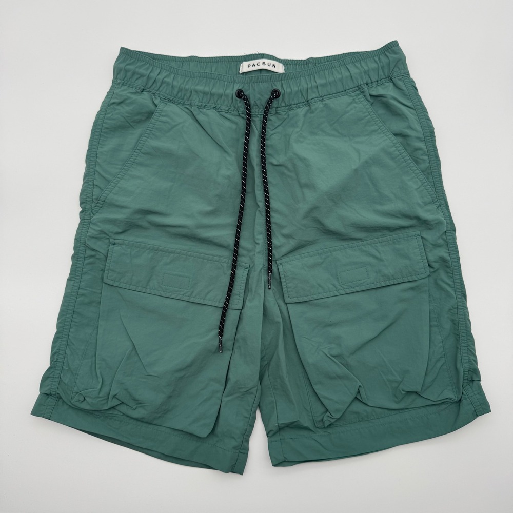 PacSun Mens Cargo Shorts Teal Green Elastic Waist Coordinates Print Size S